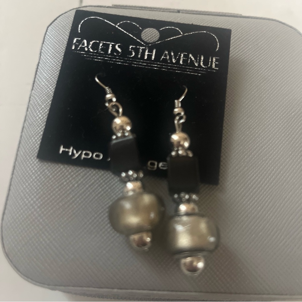 Facts By Fifth Ave Beaded, Dangle, Gray  ,1 3/4",Hypo Allergenic NWT